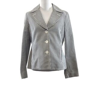 Talbots Gray White Stripe Blazer Jacket Womens 6 Three‎ Button Front Seersucker